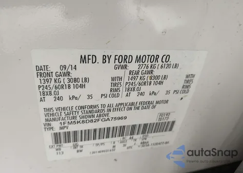 2015 Ford Explorer Xlt z USA, uszkodzony, nr VIN 1FM5K8D82FGA75969